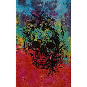 Tie Dye Flower Skull Tapestry by Zest For Life